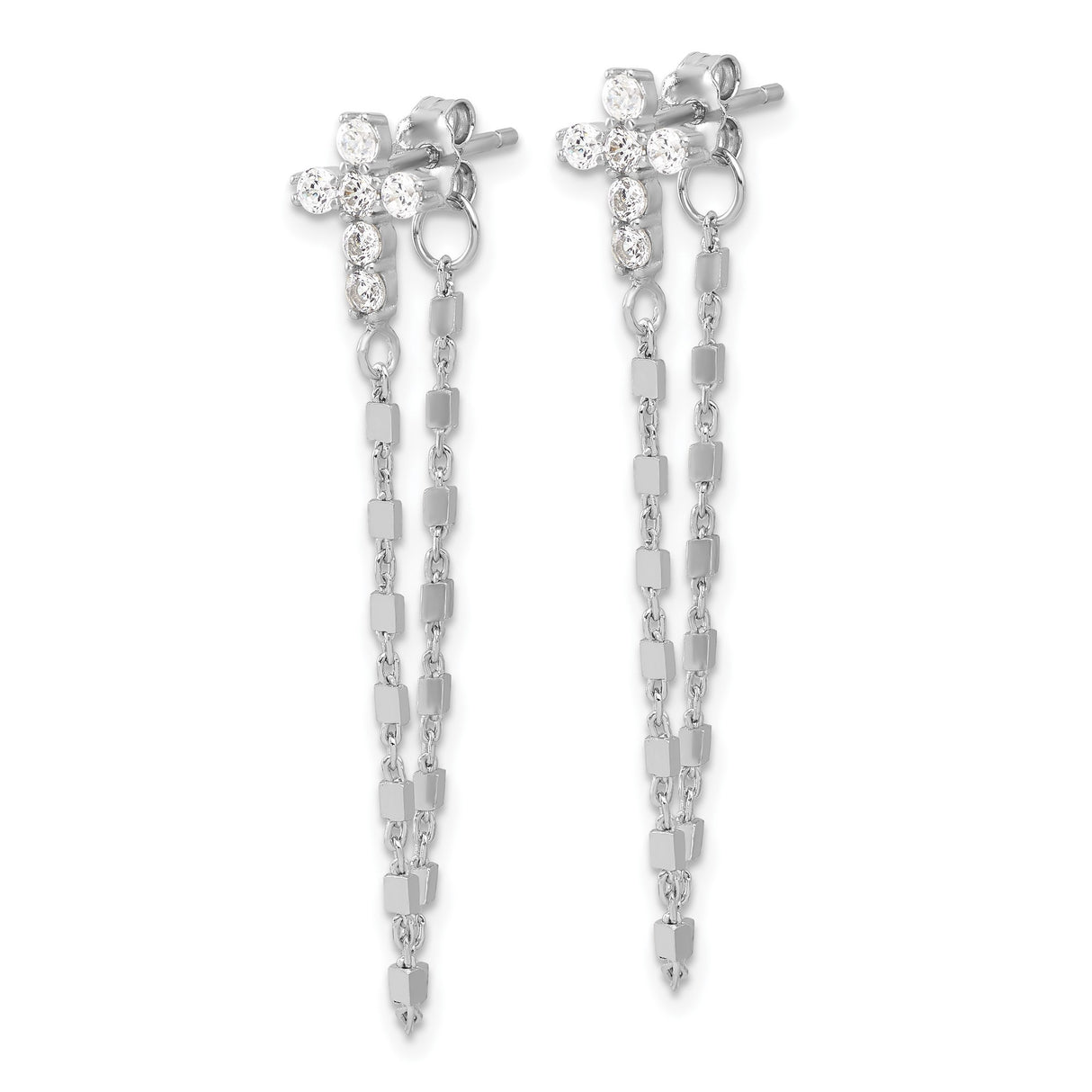 Sterling Silver Cross Pendant Necklace and Dangle Earring Set with Cubic Zirconia, Modern Faith Design