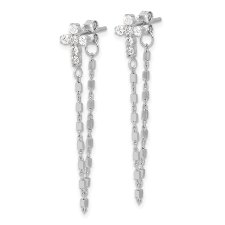 Sterling Silver Cross Pendant Necklace and Dangle Earring Set with Cubic Zirconia, Modern Faith Design