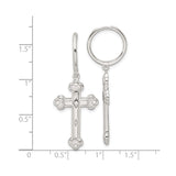 Sterling Silver Hoop Earrings with Dangle Cross Charm and Textured Polished Finish