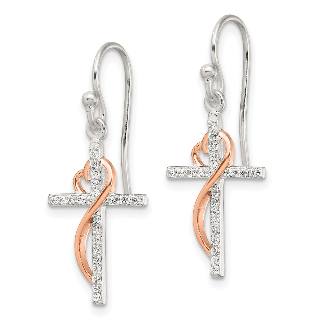Sterling Silver Cross Pendant with Cubic Zirconia, Dual Tone Rose Gold Faith Design