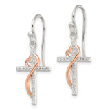 Sterling Silver Cross Pendant with Cubic Zirconia, Dual Tone Rose Gold Faith Design