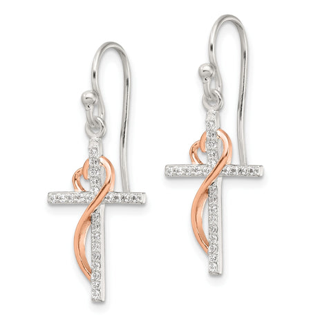 Sterling Silver Cross Pendant with Cubic Zirconia, Dual Tone Rose Gold Faith Design