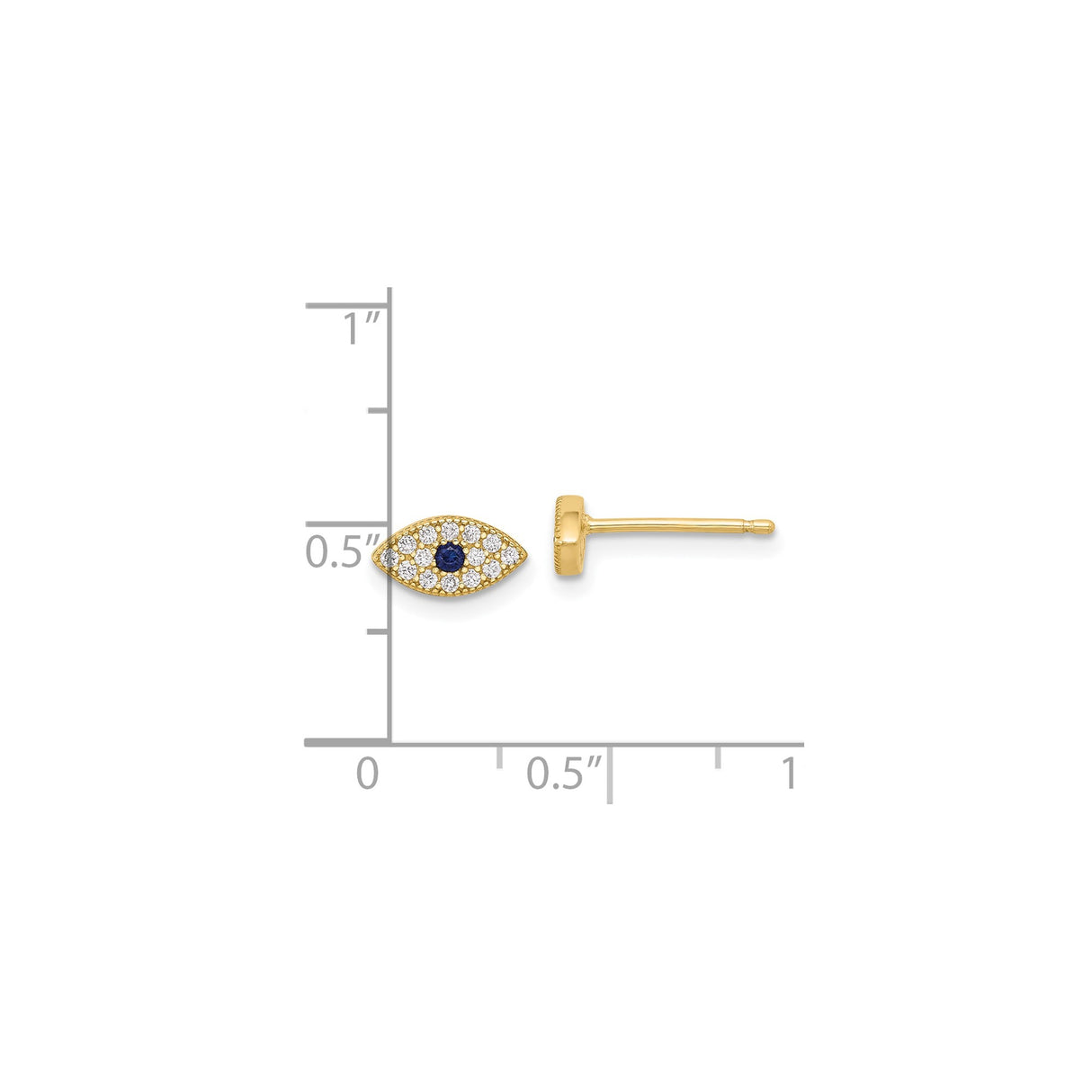 Gold Plated Evil Eye Stud Earrings With Blue Center Stone