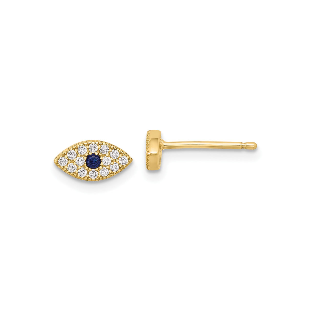 Gold-Plated Sterling Silver Evil Eye Stud Earrings for Women with Blue Center Stone and Clear Pavé Crystals, Protective Talisman Symbol, Dainty Spiritual Jewelry, Mediterranean Eye Design Studs