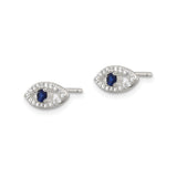 Sterling Silver Evil Eye Stud Earrings With Blue Gem Center