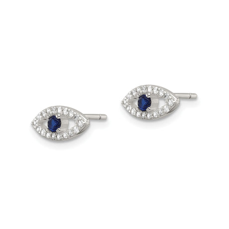 Sterling Silver Evil Eye Stud Earrings With Blue Gem Center