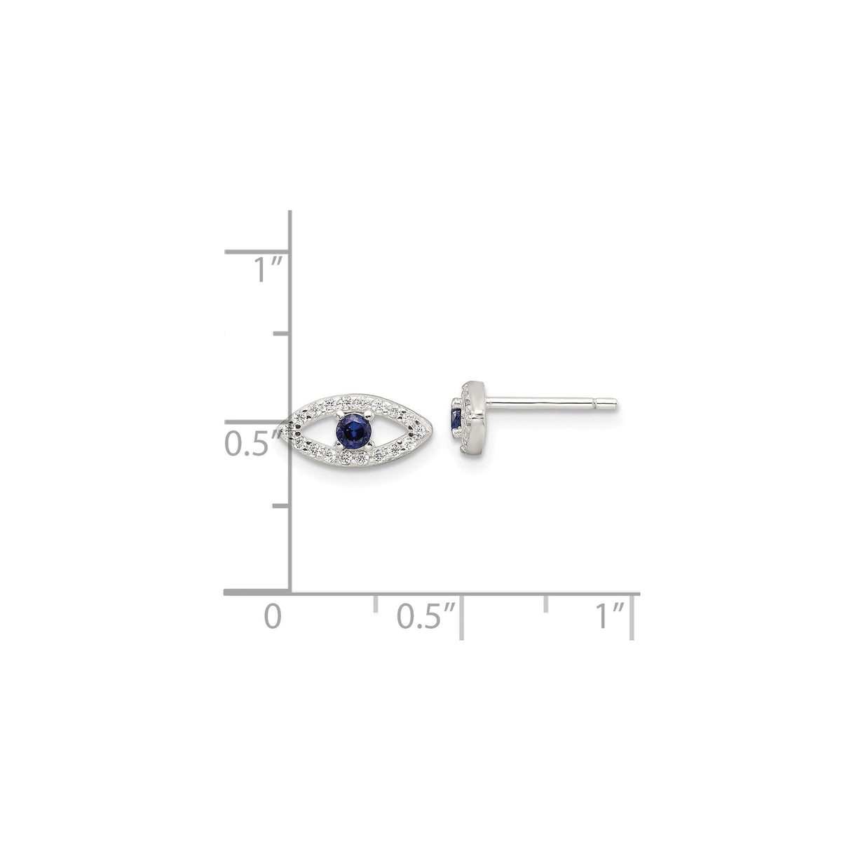 Sterling Silver Evil Eye Stud Earrings With Blue Gem Center