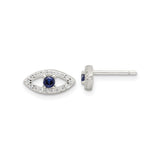 Sterling Silver Evil Eye Stud Earrings for Women with Blue Gemstone Center, Clear Crystal Accents, Spiritual Protection Symbol, Mystic Eye Motif, Cultural Amulet Design, Fashion Jewelry Accessory
