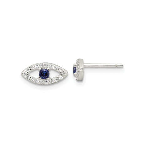 Sterling Silver Evil Eye Stud Earrings for Women with Blue Gemstone Center, Clear Crystal Accents, Spiritual Protection Symbol, Mystic Eye Motif, Cultural Amulet Design, Fashion Jewelry Accessory