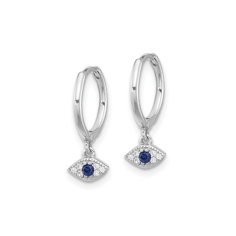 Sterling Silver Evil Eye Hoop Earrings Blue Center Stone