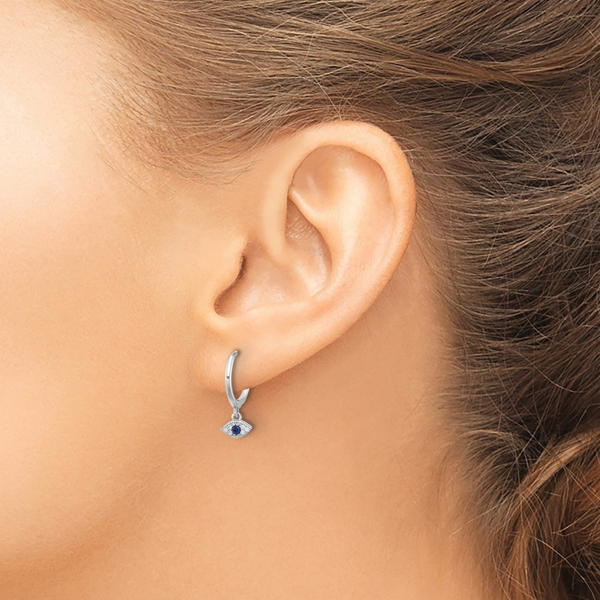 Sterling Silver Evil Eye Hoop Earrings Blue Center Stone