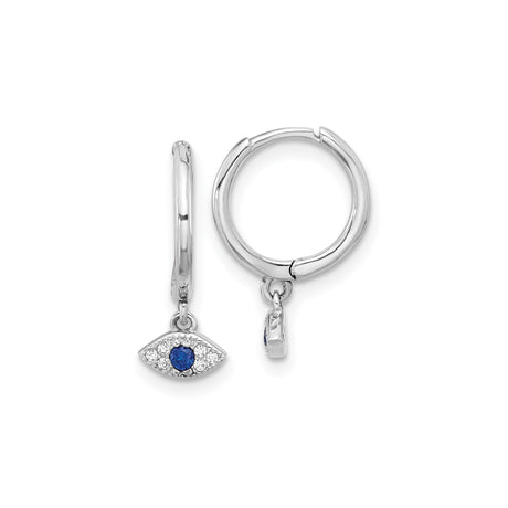 Sterling Silver Evil Eye Hoop Earrings for Women with Blue Center Stone, Clear Crystal Accents, Spiritual Symbol Dangle Hoops, Boho Jewelry, Mediterranean Protection Charm, Mystical Fashion Style