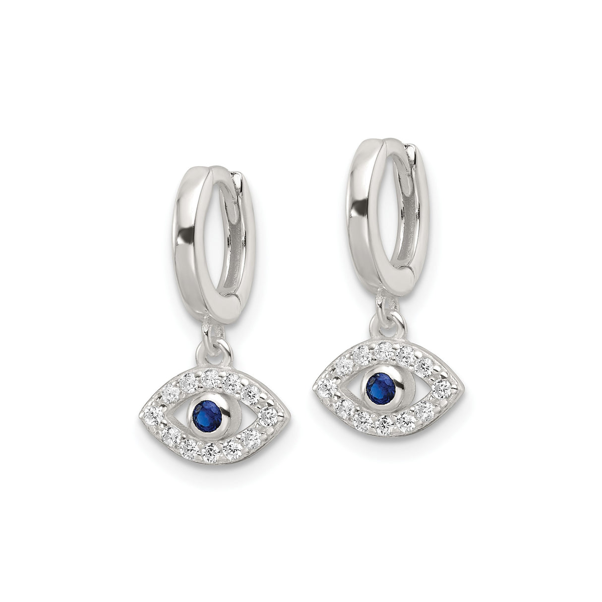 Sterling Silver Evil Eye Hoop Earrings With Blue Stone