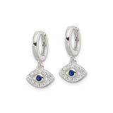 Sterling Silver Evil Eye Hoop Earrings With Blue Stone