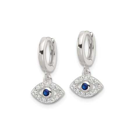 Sterling Silver Evil Eye Hoop Earrings With Blue Stone