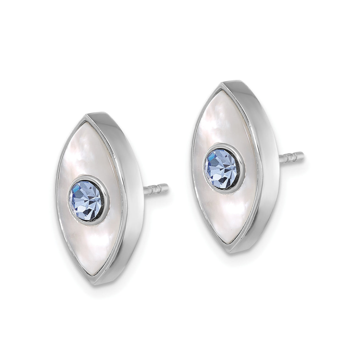 Sterling Silver Evil Eye Marquise Stud Pearl Blue Crystal