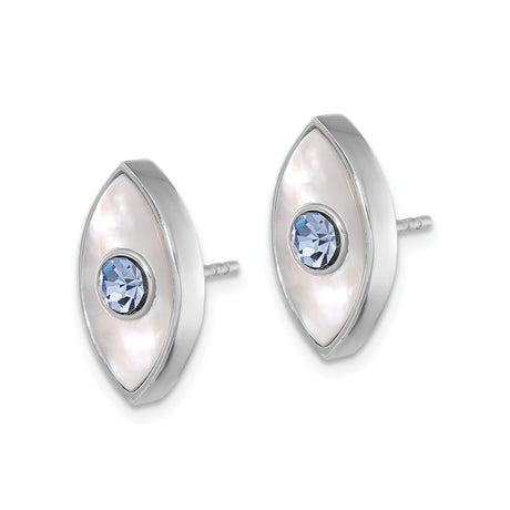 Sterling Silver Evil Eye Marquise Stud Pearl Blue Crystal