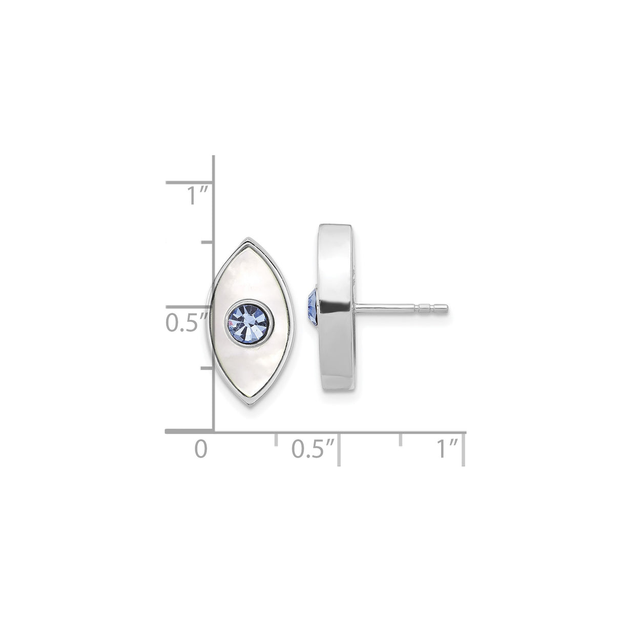 Sterling Silver Evil Eye Marquise Stud Pearl Blue Crystal
