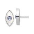 Sterling Silver Marquise Shaped Eye Stud Earrings with Mother of Pearl Inlay and Blue Crystal Center, Evil Eye Protection Jewelry for Women, Spiritual Symbolic Design for Daily Wear and Energy Guard