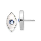 Sterling Silver Marquise Shaped Eye Stud Earrings with Mother of Pearl Inlay and Blue Crystal Center, Evil Eye Protection Jewelry for Women, Spiritual Symbolic Design for Daily Wear and Energy Guard