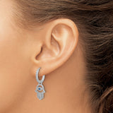 Sterling Silver Hamsa Hoop Earrings Blue Evil Eye CZ