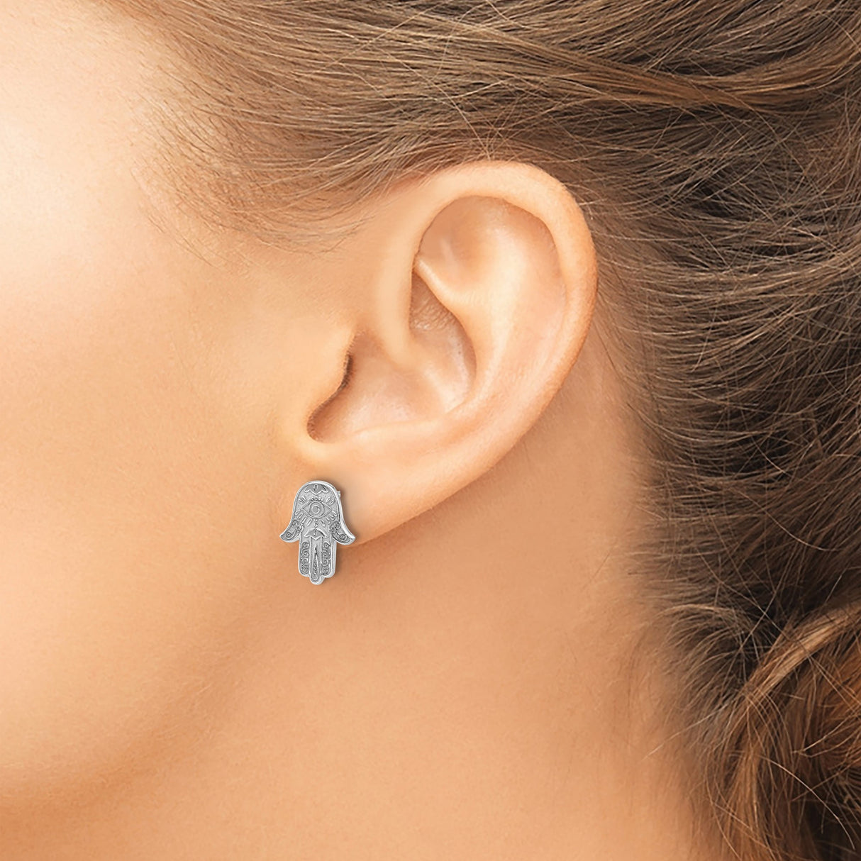 Sterling Silver Hamsa Hand Stud Earrings Evil Eye Symbol