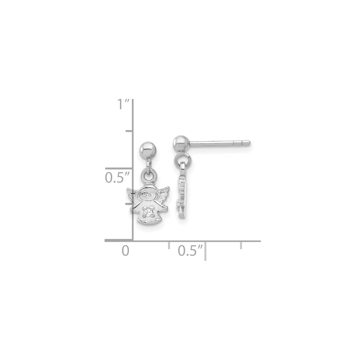 Sterling Silver Angel Dangle Earrings with Cubic Zirconia, Guardian Angel Design