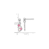 Sterling Silver Dangle Earrings with Pink Enamel Triple Heart Charms for Women