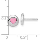 Sterling Silver Heart Stud Earrings, Pink Design, Lightweight Romantic Style for Women and Girls