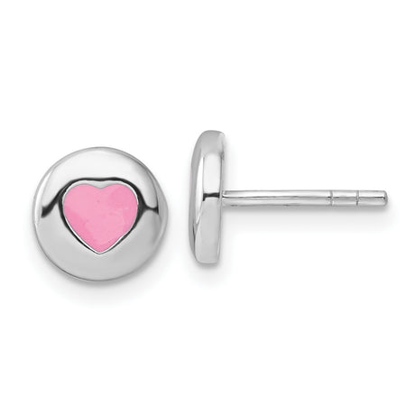Sterling Silver Heart Stud Earrings, Pink Design, Lightweight Romantic Style for Women and Girls