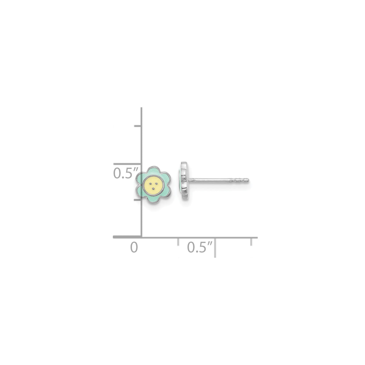 Sterling Silver Flower Stud Earrings with Mint Green and Yellow Enamel, Button Style for Girls