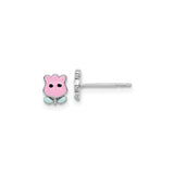 Sterling Silver Flower Stud Earrings, Pink and Light Blue Enamel Tulip Design for Girls