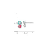 Sterling Silver Floral Stud Earrings with Pink and Turquoise Enamel, Cubic Zirconia Accent