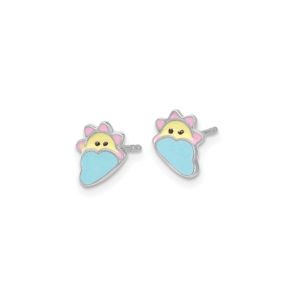 Sterling Silver Sun Cloud Enamel Stud Earrings For Girls
