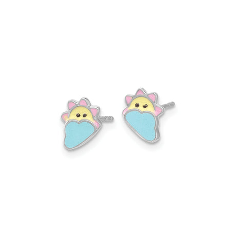 Sterling Silver Sun Cloud Enamel Stud Earrings For Girls