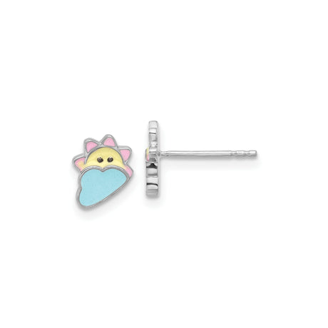 Sterling Silver Sun and Cloud Stud Earrings for Girls with Colorful Enamel in Pink Yellow Blue, Playful Weather Design Silver Jewelry, Cute Post Earrings, Fun Whimsical Enamel Studs
