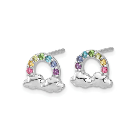 Sterling Silver Rainbow Stud Earrings with Cubic Zirconia and Cloud Accents, LGBTQ Pride Theme