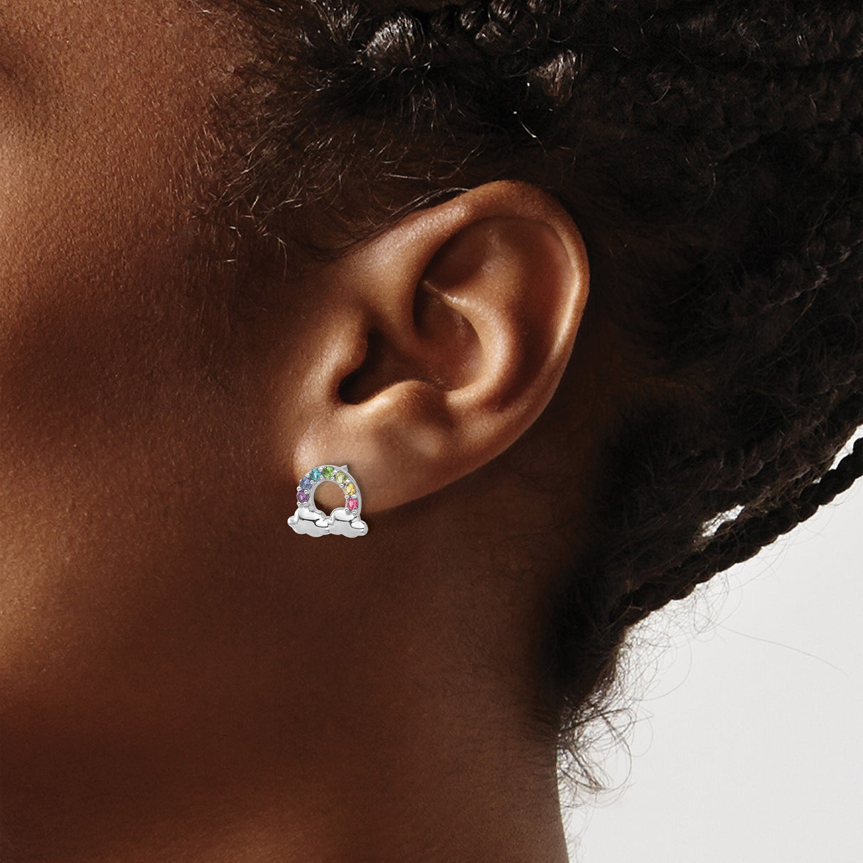 Sterling Silver Rainbow Stud Earrings with Cubic Zirconia and Cloud Accents, LGBTQ Pride Theme