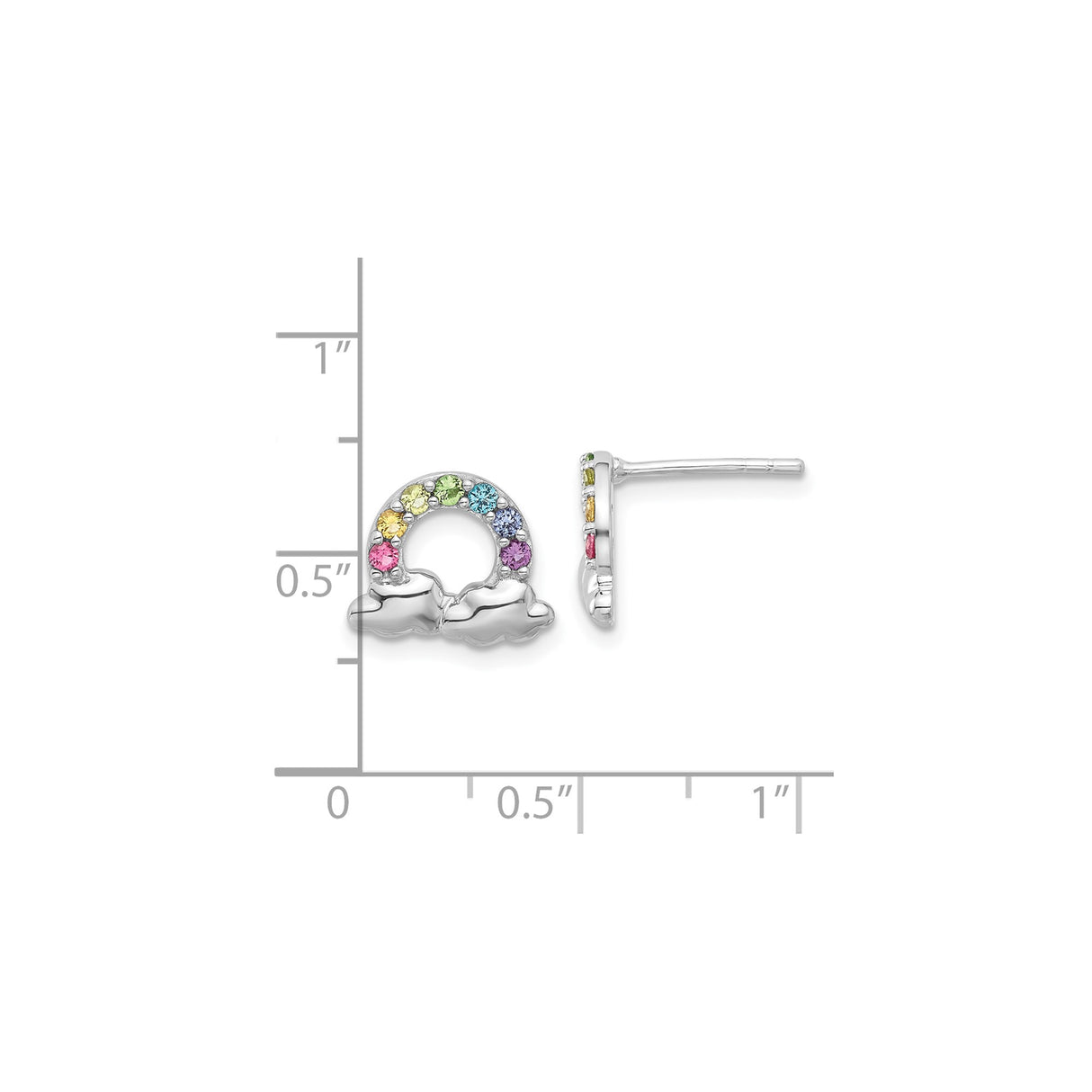 Sterling Silver Rainbow Stud Earrings with Cubic Zirconia and Cloud Accents, LGBTQ Pride Theme