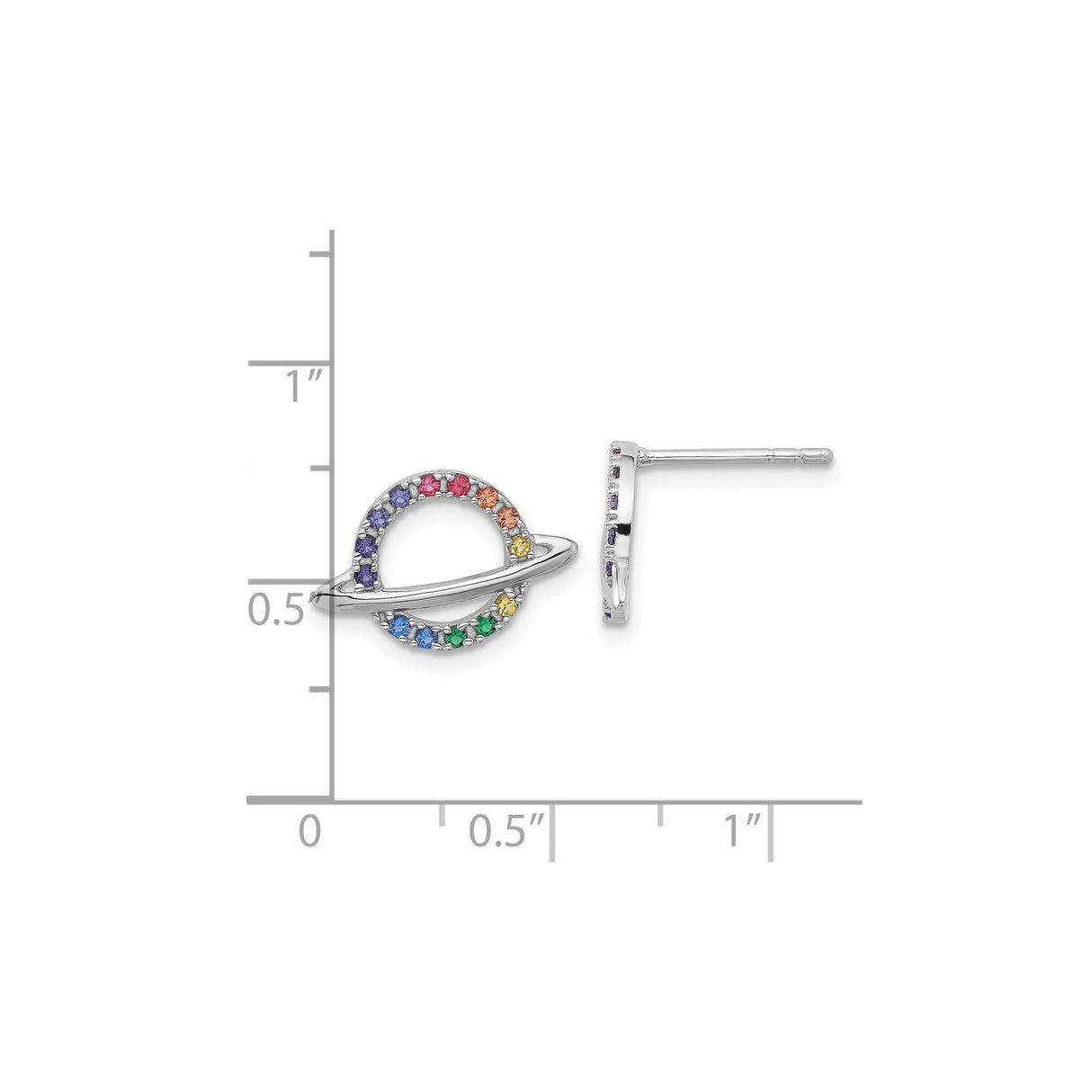 Sterling Silver Planet Stud Earrings with Multicolor Crystals, Orbit Galaxy Design