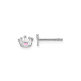 Sterling Silver Crown Stud Earrings with Pink Heart Enamel, Princess Theme Design