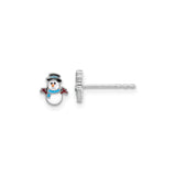 Sterling Silver Snowman Stud Earrings with Enamel, Top Hat, Scarf and Mittens Design