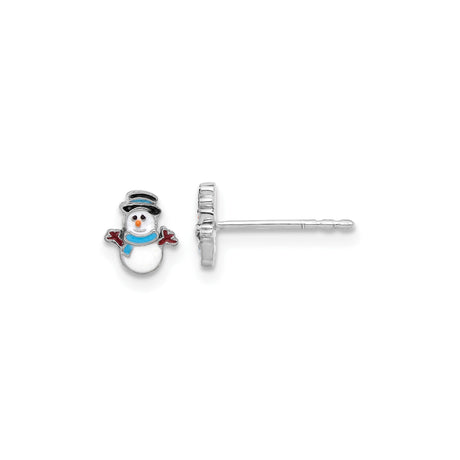 Sterling Silver Snowman Stud Earrings with Enamel, Top Hat, Scarf and Mittens Design