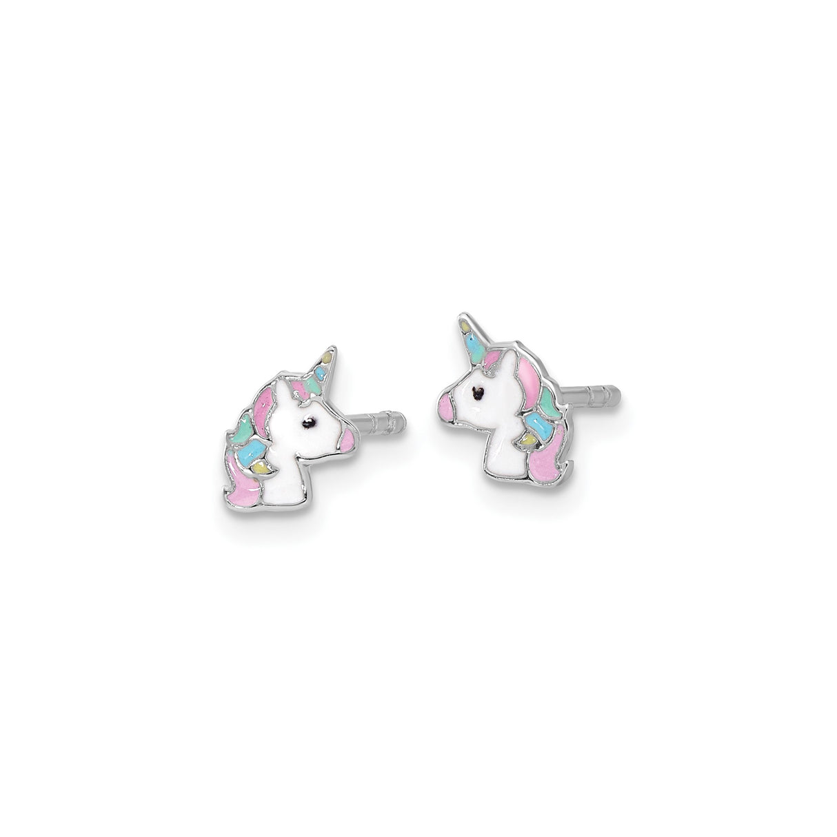 Sterling Silver Unicorn Stud Earrings with Colorful Enamel, Whimsical Fantasy Style
