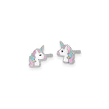 Sterling Silver Unicorn Stud Earrings with Colorful Enamel, Whimsical Fantasy Style