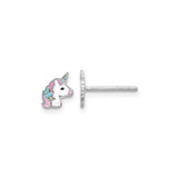 Sterling Silver Unicorn Stud Earrings with Colorful Enamel, Whimsical Fantasy Style