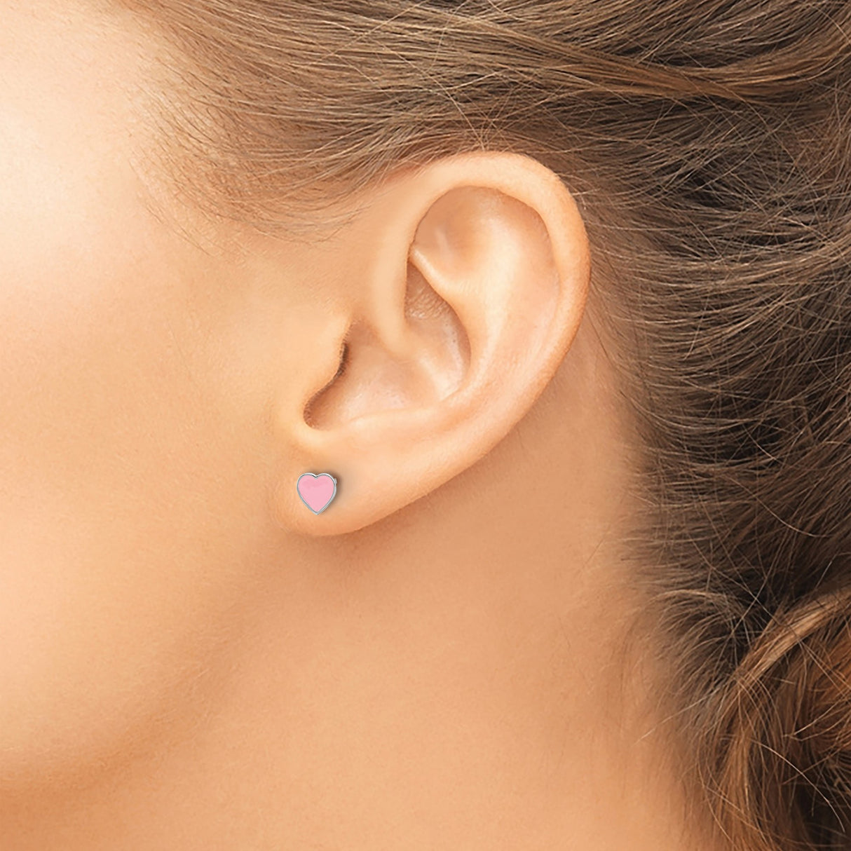 Sterling Silver Heart Shaped Stud Earrings with Pink Enamel Finish, Minimalist Style for Girls and Women