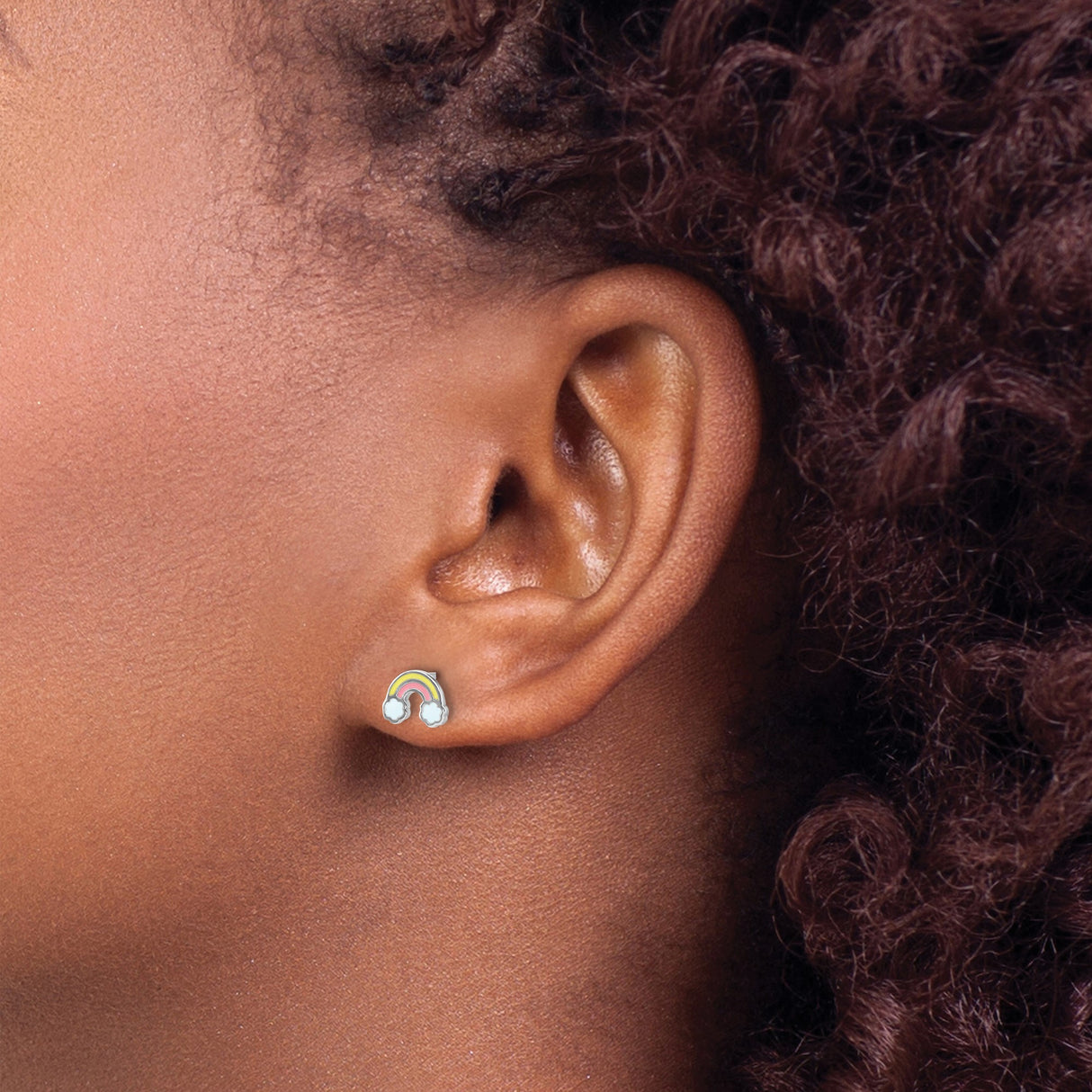 Sterling Silver Rainbow Stud Earrings with Pastel Enamel, Cloud Design for Girls or Women