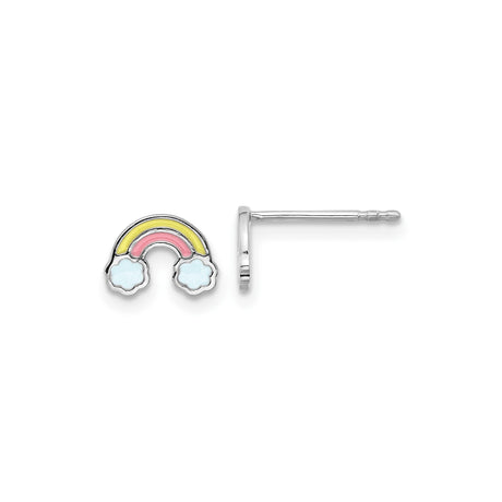Sterling Silver Rainbow Stud Earrings with Pastel Enamel, Cloud Design for Girls or Women