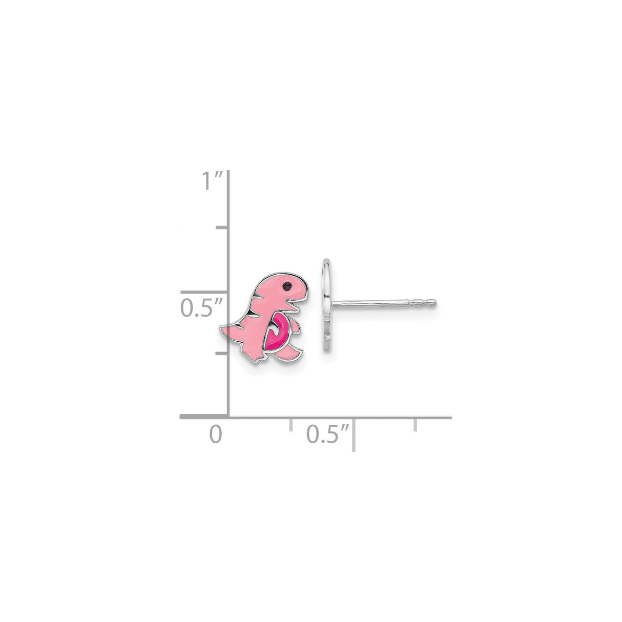 Sterling Silver Dinosaur Stud Earrings with Pink Enamel T-Rex Design for Girls